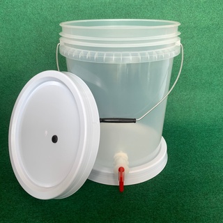 Bucket 20 L Food Grade With Faucet ถัง Food grade 20ลิตร สีใส FoodGrade พร้อมเจาะรูยางใส่ Airlock ฝาล็อค2ชั้นพร้อมก๊อก