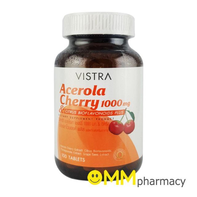 รูปภาพของVistra Acerola Cherry 1000 mg. วิสทร้า อะเซโรล่า เชอร์รี่ 100 เม็ด/ขวดลองเช็คราคา