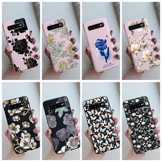 Samsung Galaxy S10 / S10e / S10 Plus เคสโทรศัพท์ซิลิโคน กันกระแทก เนื้อแมตต์ ลายดอกไม้สวยงาม ทาสี