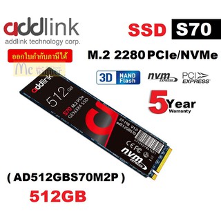 ภาพหน้าปกสินค้า512GB SSD (เอสเอสดี) ADDLINK S70 PCIe/NVMe M.2 2280 NVMe Gen3x4 TLC Read 3400/Write 2000 - รับประกัน 5 ปี ที่เกี่ยวข้อง