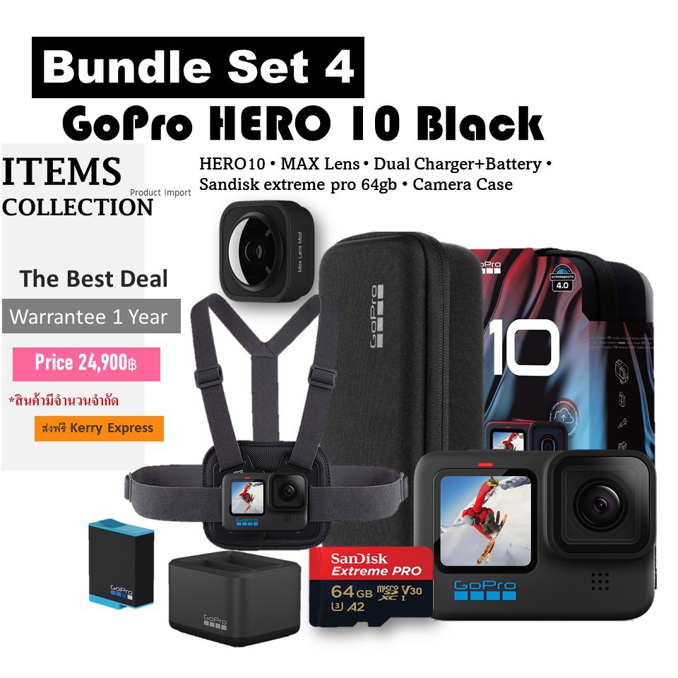 ภาพสินค้ากล้องโกโปร Gopro HERO10 Black ชุดอุปกรณ์แท้ทั้งหมด 5.3K วิดีโอและภาพถ่าย 23Mp Hypersmooth จากร้าน items_collection บน Shopee ภาพที่ 3