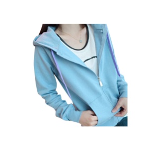 เสื้อคลุมแขนยาว มีซิป มีฮู้ด สีพื้น เสื้อผ้าแฟชั่นผู้หญิง