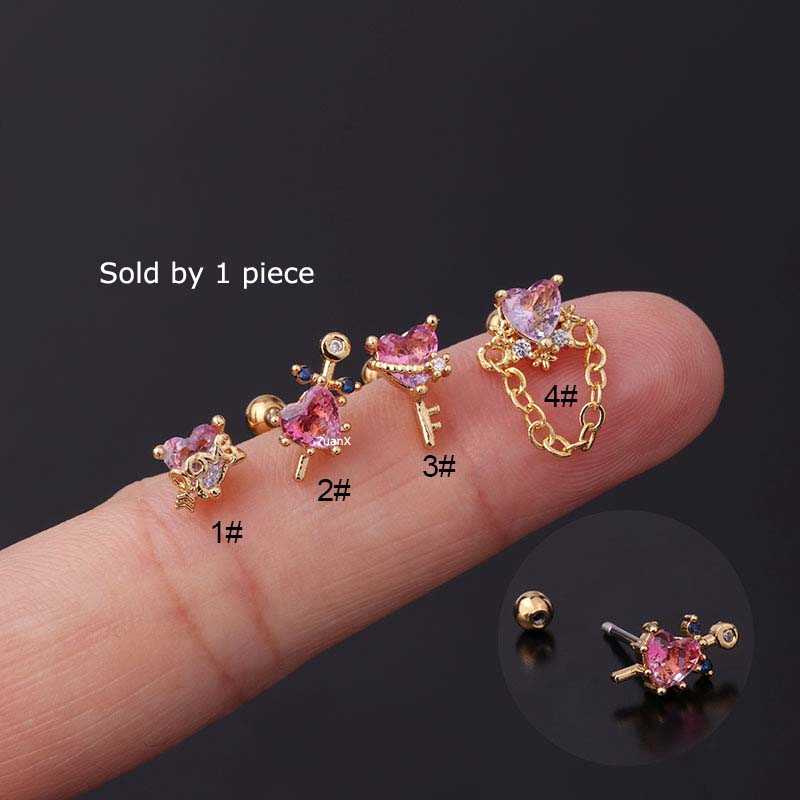 ภาพหน้าปกสินค้า1 Piece COD Zircon Heart Shape Helix Tragus Piercing 20Gauge Barbell Earrings Stud Stainless Steel