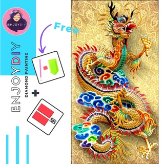 ครอสติสคริสตัล 5d diy diamond painting แบบเม็ด ลาย มังกรเทพจีน ติดเต็ม เม็ดกลม พร้อมส่งจากไทย Enjoy DIY