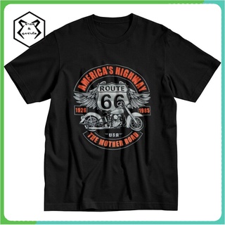 เสื้อยืดคอกลม แขนสั้น ผ้าฝ้าย พิมพ์ลาย Route 66 America Highway สไตล์วินเทจ แนวสตรีท แฟชั่นสําหรับผู้ชาย