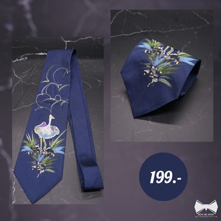 เนคไทสีกรมลายลายนกกระยาง - Blue necktie