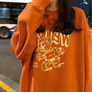WANG JIAO ZHAN ใหม่ เสื้อคอกลม พิมพ์ลาย ทรงหลวม สไตล์ฮาราจูกุ