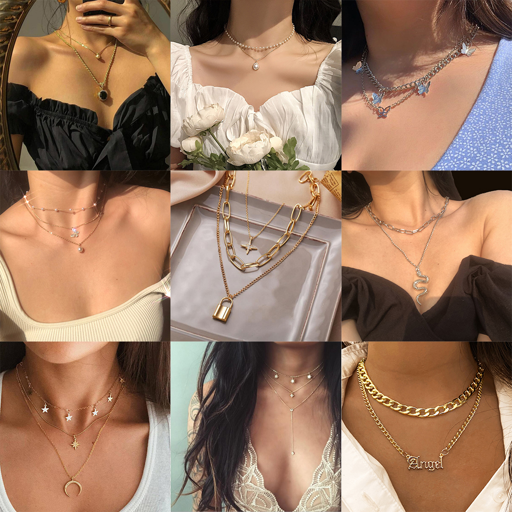 ภาพหน้าปกสินค้าCurrent Fashion Retro Butterfly Heart Multilayer Pendant Necklace Elegant Gold Clavicle Chain Women Jewelry Accessories Gift จากร้าน xuyibeauty.th บน Shopee