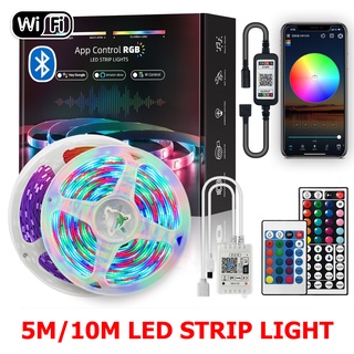 LED Strip Light IP65 ไฟตกแต่ง รีโมท 24 ปุ่ม ไฟติดห้อง ไฟเส้นเปลี่ยนสีได้ ขนาด 10M 5M รุ่น5050 2835 ไฟเส้น RGB  ไฟริบบิ้น