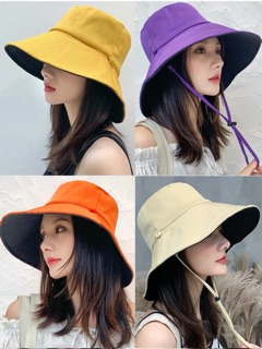 หมวกบักเก็ต Bucket สีพื้น ใส่ได้ 2 ด้าน หมวกมีเชือกรัดคาง หมวกแฟชั่น(B02)