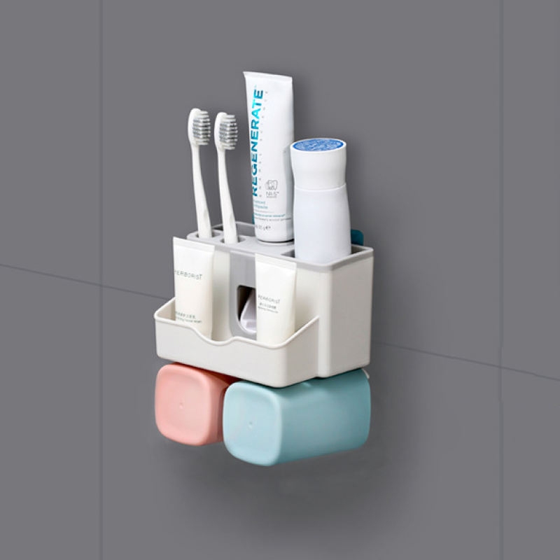 ชุดใส่แปรงสีฟันพร้อมที่บีบยาสีฟัน-แก้วน้ำ-toothpaste-dispenser-set-toothbrush-holder-set