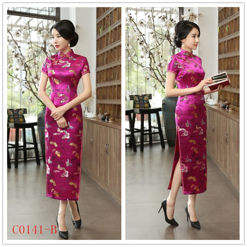 กี่เพ้ายาวชุดราตรีชุดสตรีบางลายดอกไม้-qipao-cheongsam