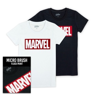 Marvel Women logo Flock Print T-Shirt - เสื้อมาร์เวลผู้หญิงพิมพ์กำมะหยี่ ผ้าไมโครบรัช สินค้าลิขสิทธ์แท้100% characters studio