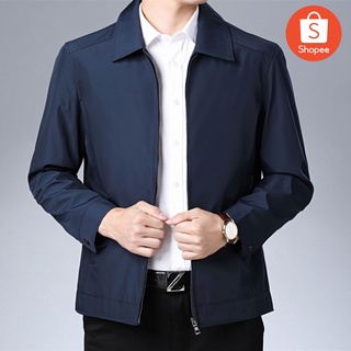 เสื้อแจ็คเก็ต คอปก-คอจีน สีกรมท่า เนื้อผ้าโพลีเอสเตอร์ มีซับใน (มี 5 ไซด์ M-3XL)