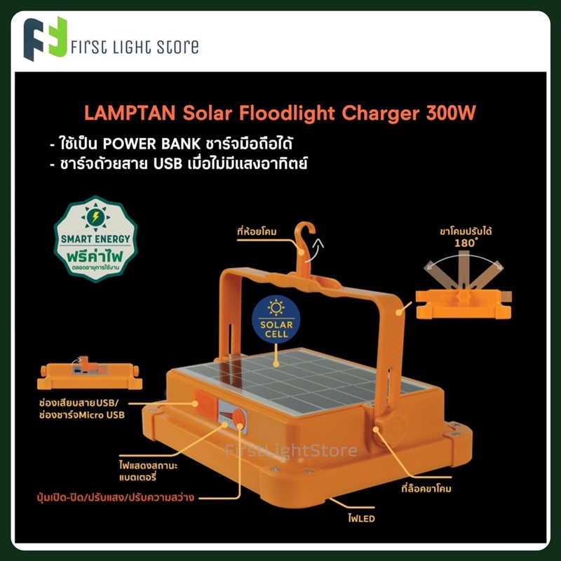 lamptan-led-solar-floodlight-charger-ora-300w-โคมไฟแคมป์ปิ้ง-ไฟแคมปิ้ง-โคมไฟสปอตไลท์พกพา-สปอตไลท์โซล่าเซล-ไฟฉุกเฉิน