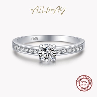 Ailmay แท้ แหวนเงินแท้ 925 ทรงกลม เรียบง่าย คุณภาพสูง เครื่องประดับ สําหรับผู้หญิง งานแต่งงาน ของขวัญ