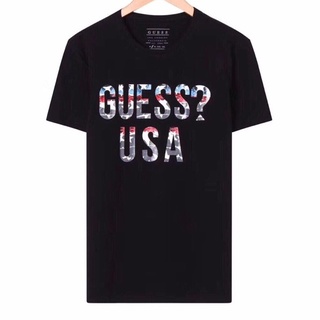 [100% Cotton] เสื้อยืดแขนสั้น พิมพ์ลายตัวอักษร Guess แฟชั่นฤดูร้อน สําหรับผู้ชาย และผู้หญิง