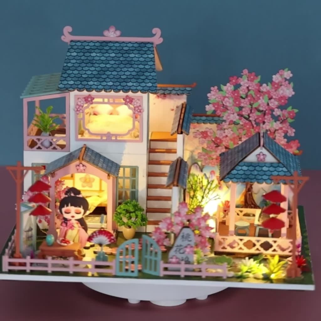 cutebee-บ้านตุ๊กตาไม้-รูปดอกพีช-3d-สไตล์จีน-diy-สําหรับตกแต่งบ้านตุ๊กตา