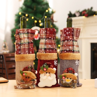 การ์ตูน ซานตาคลอส สโนว์แมน ฝาครอบขวดไวน์ / ลายสก๊อต ผ้าใบ ฝาขวดแชมเปญ / อุปกรณ์ตกแต่งงานเลี้ยงคริสต์มาส