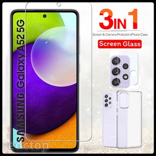 3 in 1 Airbag Case For Samsung Galaxy A52 A52s A32 A72 5G Tempered Glass Lens Back Cases Samsun A52 52s Soft TPU Cover