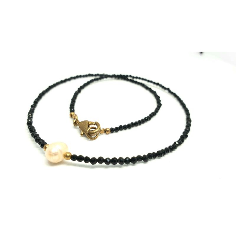 สร้อยคอหินนิลดำแท้-หินแท้ธรรมชาติ-สร้อยคอมุก-black-spinel-pearl-necklace