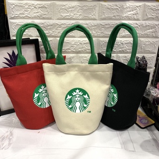 นาย Little [ลดราคา จํากัดเวลา] กระเป๋าถือ กระเป๋าสะพายไหล่ ผ้าแคนวาส ลาย Starbucks สําหรับใส่กล่องอาหารกลางวัน แบบพกพา เป็นมิตรกับสิ่งแวดล้อม