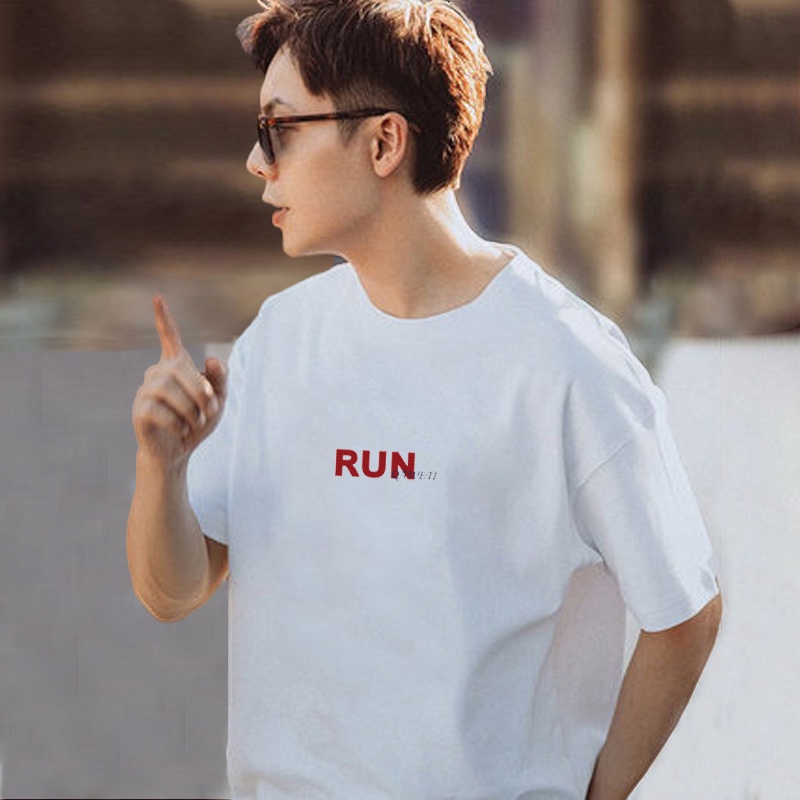 run-เสื้อยืดแขนสั้นใหม่หลวมพอดีขนาดบวกครึ่งความยาวแขนผ้าฝ้ายแท้อินเทรนด์เสื้อผ้าบุรุษเสื้อยืดเสื้อผ้าเสื้อยืดสั้นสำหร