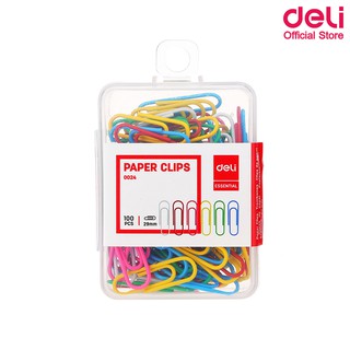 Deli 0024 Paper Clip Color ลวดสีเสียบกระดาษ คลิปหนีบกระดาษ คลิปสี บรรจุ 100ตัว/กล่อง คลิป ลวดเสียบกระดาษ อุปกรณ์สำนักงาน