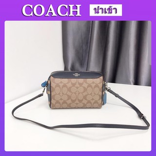 Coach F76630  กระเป๋าผู้หญิง  กระเป๋าสะพายข้าง  กระเป๋าข้ามร่างกาย ถังบรรจุกากีสีน้ำเงินบอสตัน