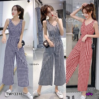 สินค้า TW13316 Jumpsuit จั้มสูทแขนกุดลายสก็อตขากระบอก