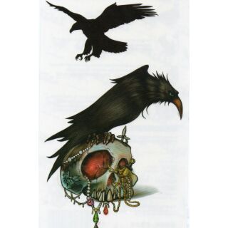 Tattoo ลาย อีกา Crow นก Bird แท็ททู Skull หัวกะโหลก สติกเกอร์ HM641