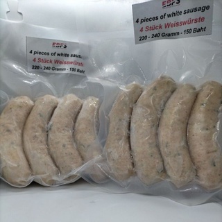 Hausgemachte Weisswürste 2 × 4 Stück 620-650 Gramm/Homemade white sausages 2 × 4 piece