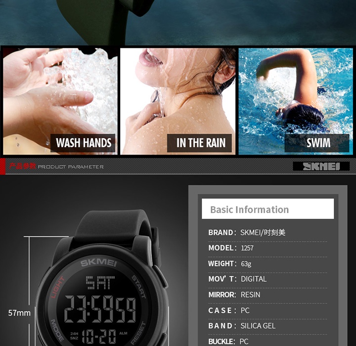 มุมมองเพิ่มเติมของสินค้า SKMEI นาฬิกาข้อมือดิจิตอล กันน้ำ เหมาะใส่เล่นกีฬา มี 3 สี สำหรับผู้ชาย