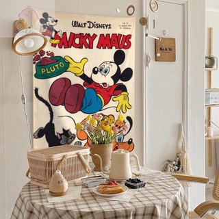 ของตกแต่งห้อง องตกแต่งห้องนอน ผ้าแต่งห้อง รูปภาพติดผนัง รูปภาพติดผนัง✢♤Retro การ์ตูน Mickey พื้นหลังผ้าตกแต่งภาพแขวนผ้าน