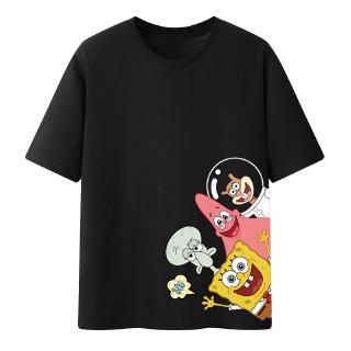 เสื้อยืดแขนสั้น แขนห้าส่วน ทรงหลวม ลาย One Piece SpongeBob แฟชั่นฤดูร้อน สําหรับผู้ชาย และผู้หญิง 2020