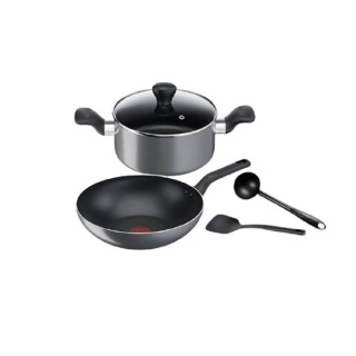 Tefal เซ็ตเครื่องครัว 5 ชิ้น กระทะก้นลึก 28 ซม. + หม้อ 2 หู 20 ซม. + กระบวย + ตะหลิว รุ่น Cooking Ally B505S595