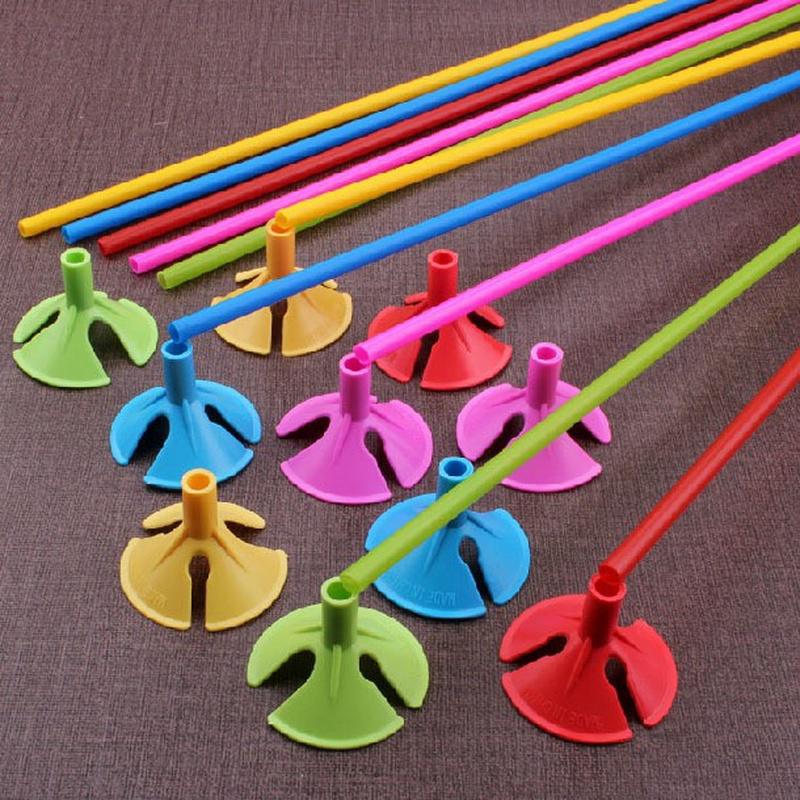 【Ready Stock】10pcs Random Mix Color Latex Balloon Plastic Holder Stick 32/40cm