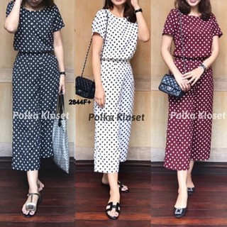 AK 2844 Set 2 ชิ้น  Polka Dot แขนสั้น กับกางเกงขาบานกระบอก