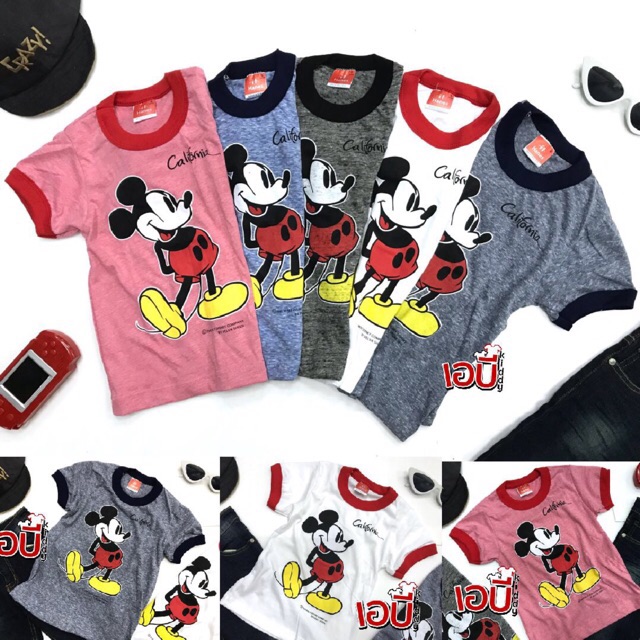 ภาพหน้าปกสินค้าเสื้อยืดเด็กวินเทจผ้าทราย แขนจั๊ม Mickey Mouse Original