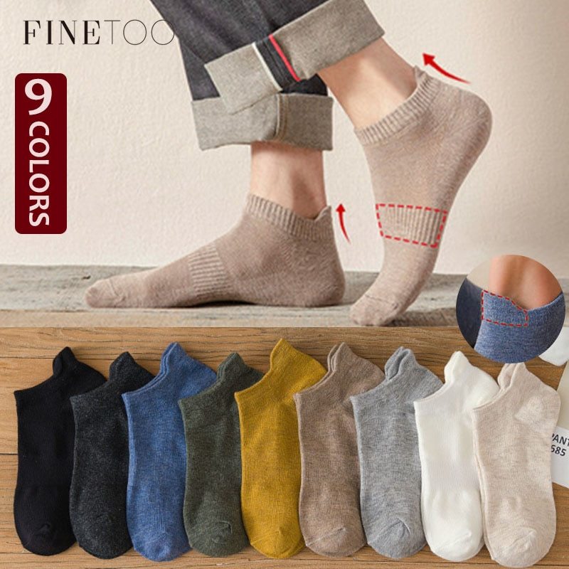 ภาพหน้าปกสินค้าFinetoo ถุงเท้าข้อสั้น ผ้าฝ้าย สีพื้น สําหรับผู้ชาย 38-44 3 คู่ ต่อชุด
