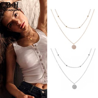 BROAD 2-Layer Round Disc Dangle Clavicle Chain Choker Necklace Party