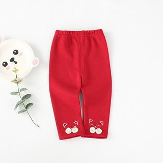 ✅พร้อมส่ง✅ กางเกงเลคกิ้งสีแดงแต่งลายน้องแมวที่ปลายขา (ผ้าด้านในเป็นขนนิ่ม)
