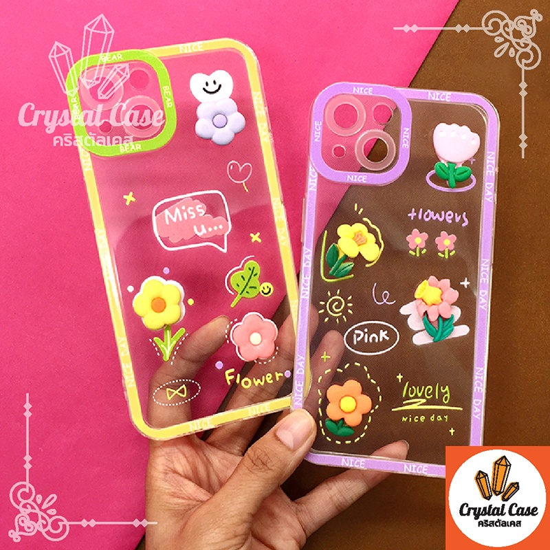 เคสมือถือนิ่มใสกันกล้อง-i6-7-11-12-12promax-ซิลิโคน-tpu-ติดดอกไม้นูน