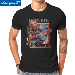 เสื้อยืดโอเวอร์ไซส์เสื้อยืดแขนสั้น ผ้าฝ้าย 100% พิมพ์ลาย Motel Hello Horror Metal Halloween สําหรับผู้ชายS-3XL