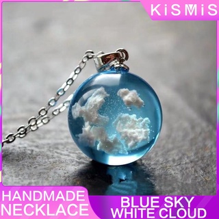 ภาพขนาดย่อของสินค้าเครื่องประดับ สร้อยคอ จี้เรซิ่น รูปก้อนเมฆ หินโก สีฟ้า และสีขาว แบบสร้างสรรค์