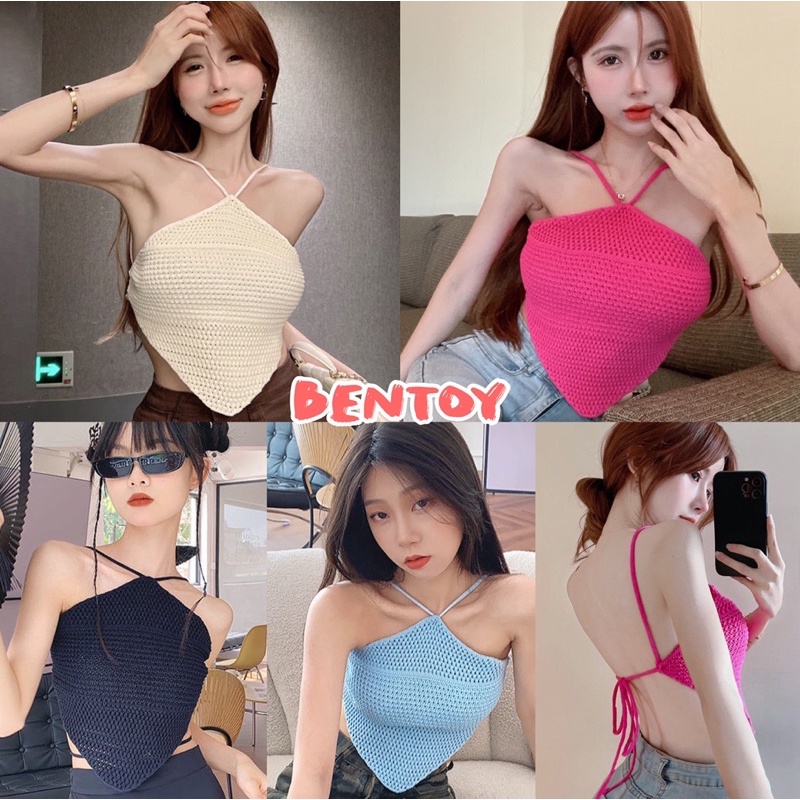 bentoy-2y018-เสื้อสายเดี่ยวไหมพรม-เซ็กซี่-ดีเทลเว้าหลังแบบผูกสาย-แซ่ปมาก