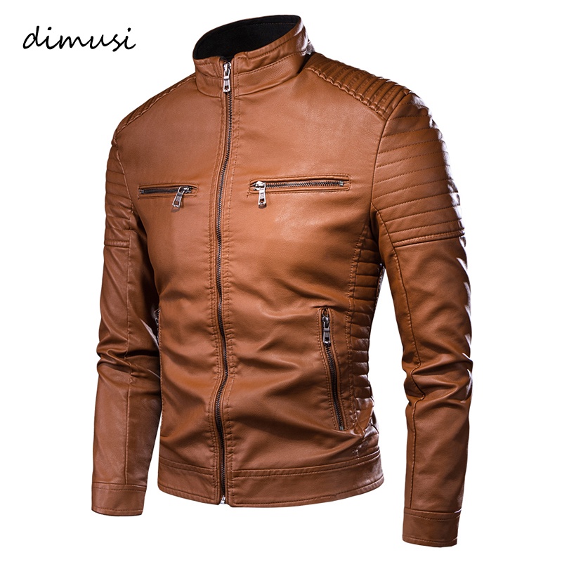 DIMUSI Men's Jacket Fashion Mens Vintage Leather Jackets Casual Men Faux Leather Motorcycle