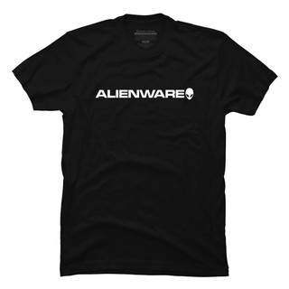 [100% Cotton] เสื้อยืดคอกลมแขนสั้นพิมพ์ลายโลโก้ Alienware สำหรับผู้ชาย