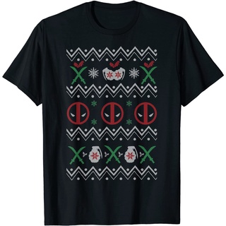 เสื้อยืดผ้าฝ้ายพรีเมี่ยม เสื้อยืด พิมพ์ลาย Marvel Deadpool Weapons Ugly Christmas