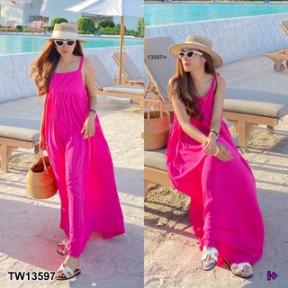 TW13597 Maxi Dress เดรสยาวสายเดี่ยว ทรงบาบี้เย็บรูดช่วงใต้อกรอบตัว เนื้อผ้าสปันผ้านิ่มพริ้ว